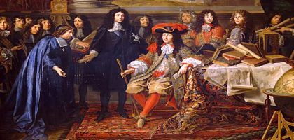 Colbert présente à Louis XIV les membres de l'Académie royale des sciences en 1667
